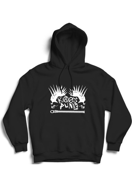 Kaos Punk, 2 Punk Skulls, Müzik %100 Pamuk, Unisex Kapüşonlu Sweatshirt Hoodie