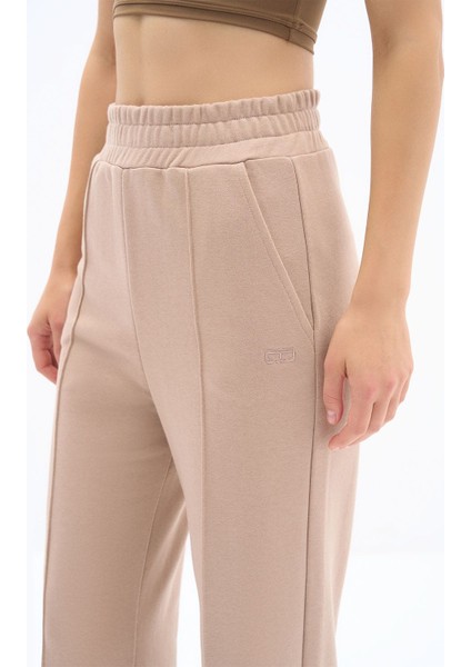 Lubna Pantolon - Nervür Dikiş Detaylı Üç Iplik Pamuklu Kumaş Wide Leg Taş Rengi Pantolon modelleri