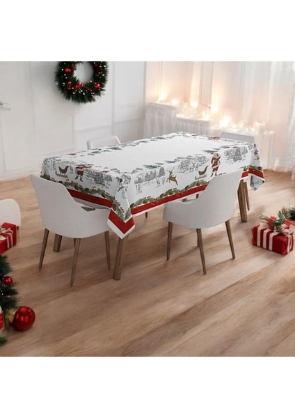 Noel Baba Desenli Dertsiz Kumaş Yılbaşı Masa Örtüsü