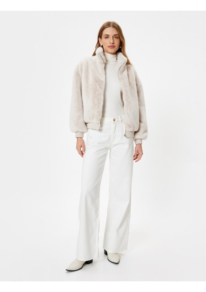 Peluş Oversize Mont Dik Yaka Fermuarlı fiyatları