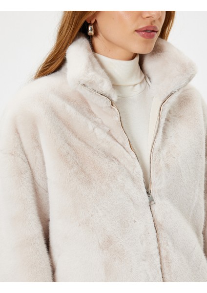 Peluş Oversize Mont Dik Yaka Fermuarlı indirimleri