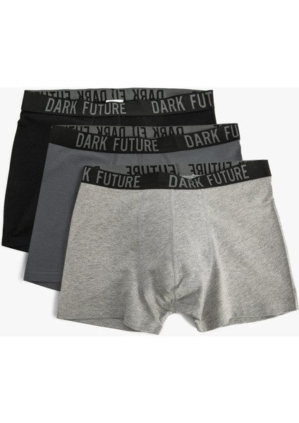 Slogan Baskılı Bel Detaylı Pamuklu 3'lü Boxer Seti