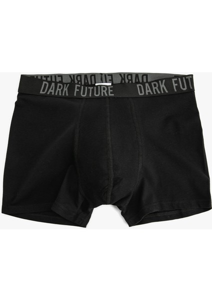 Slogan Baskılı Bel Detaylı Pamuklu 3'lü Boxer Seti