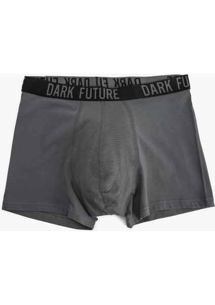 Slogan Baskılı Bel Detaylı Pamuklu 3'lü Boxer Seti