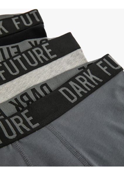 Slogan Baskılı Bel Detaylı Pamuklu 3'lü Boxer Seti