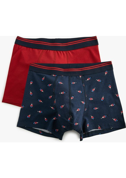 Skinny Fit Yılbaşı Temalı Pamuklu 2'li Boxer Seti