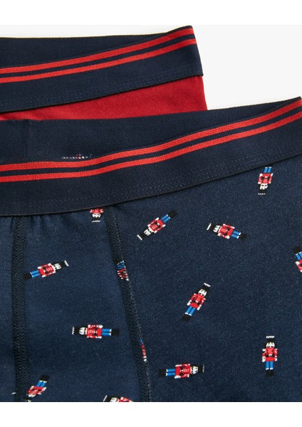Skinny Fit Yılbaşı Temalı Pamuklu 2'li Boxer Seti fırsatları