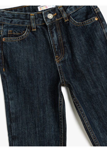 Kot Pantolon Düz Paça Normal Bel - Straight Jean Beli Ayarlanabilir Lastikli
