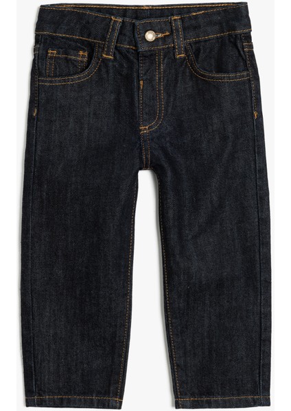 Kot Pantolon Cep Detaylı Beli Lastikli Pamuklu