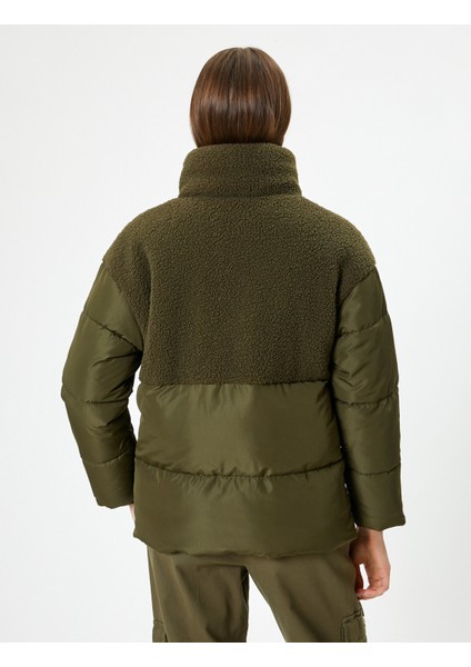 Şişme Mont Peluş Detaylı Dik Yaka Fermuarlı Cepli fırsatları