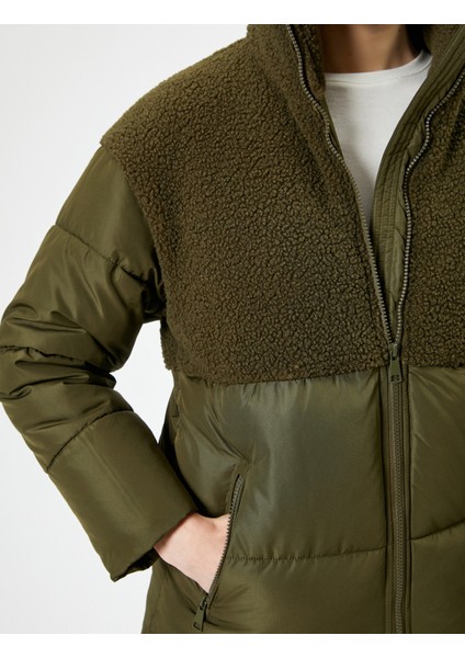 Şişme Mont Peluş Detaylı Dik Yaka Fermuarlı Cepli indirimleri