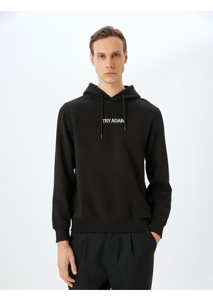 Slogan Baskılı Pamuk Karışımlı Şardonlu Kapşonlu Sweatshirt modelleri