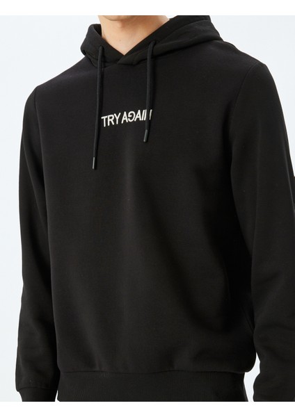 Slogan Baskılı Pamuk Karışımlı Şardonlu Kapşonlu Sweatshirt indirimleri