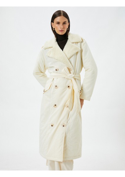 Midi Kruvaze Kaban Peluş Yaka Düğmeli Kuşaklı Cepli modelleri