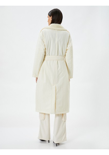 Midi Kruvaze Kaban Peluş Yaka Düğmeli Kuşaklı Cepli indirimleri