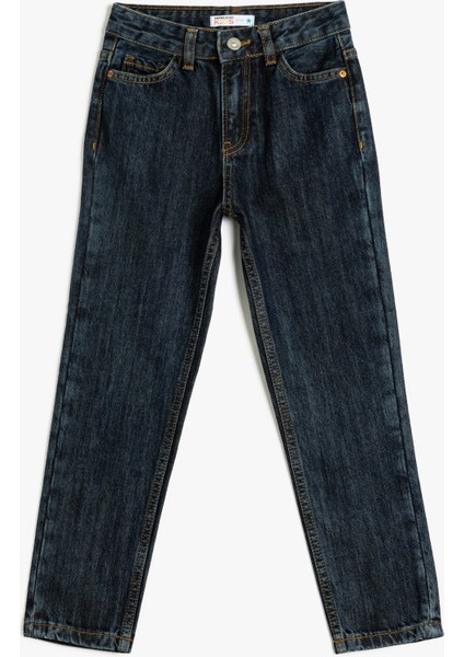 Kot Pantolon Düz Paça Normal Bel - Straight Jean Beli Ayarlanabilir Lastikli