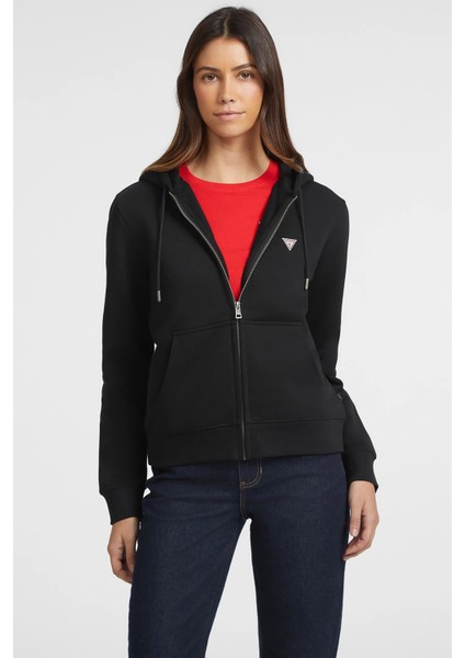 Kadın Gj Mini Yama Fermuarlı Sweatshirt - Siyah