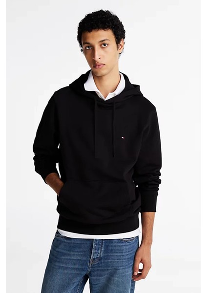 Erkek Essentıal Nakışlı Logo Kapüşonlu Sweatshirt - Siyah
