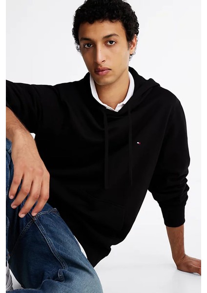 Erkek Essentıal Nakışlı Logo Kapüşonlu Sweatshirt - Siyah fiyatları