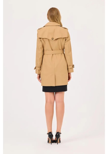 Kadın Kuşaklı Düğmeli Trençkot - Camel indirimleri