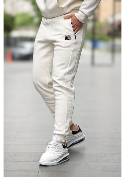 Erkek Şardonlu Yazılı Jogger Alt Eşofman 84918 Ekr