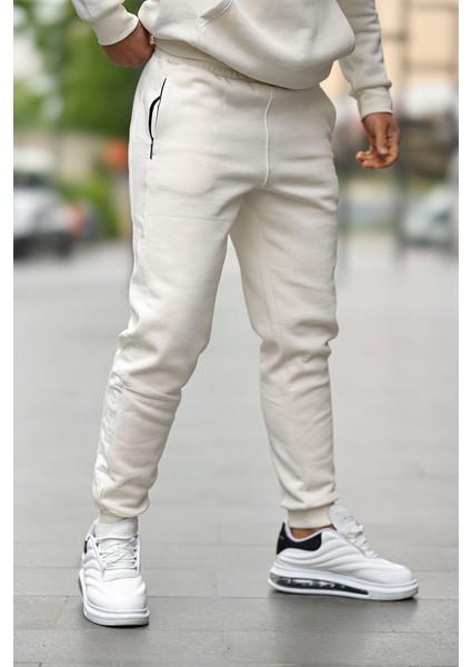 Erkek Şardonlu Yazılı Jogger Alt Eşofman 84918 Ekr