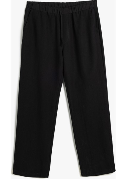 Keten Karışımlı Pantolon Chino Cep Detaylı Beli Bağcıklı