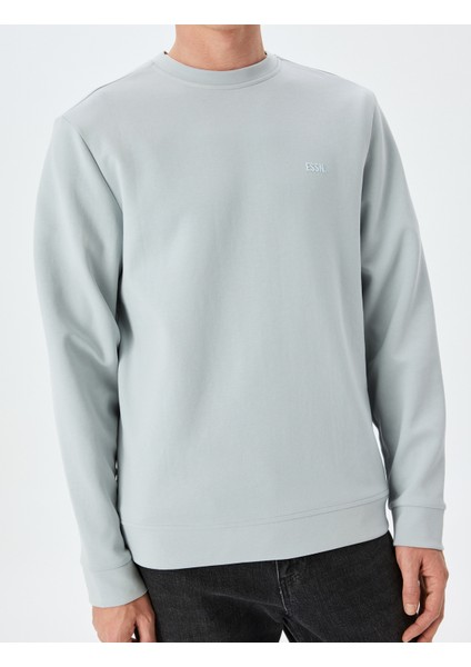 Bisiklet Yaka Basic Pamuk Karışımlı Minimal Baskılı Sweatshirt indirimleri