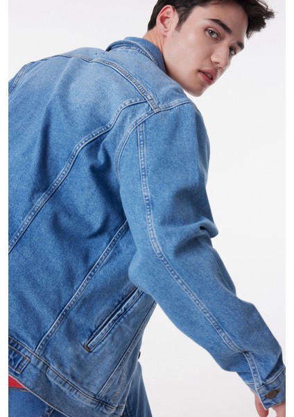 Slim Fit Dar Kesim %100 Pamuk Mavi Denim Kot Ceket