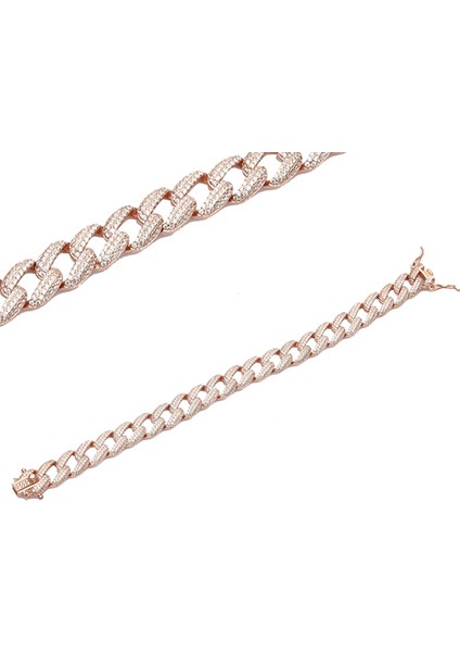 Rose Gold Gümüş Örgülü Swarovski Taşlı Bileklik (Altın Kaplama)