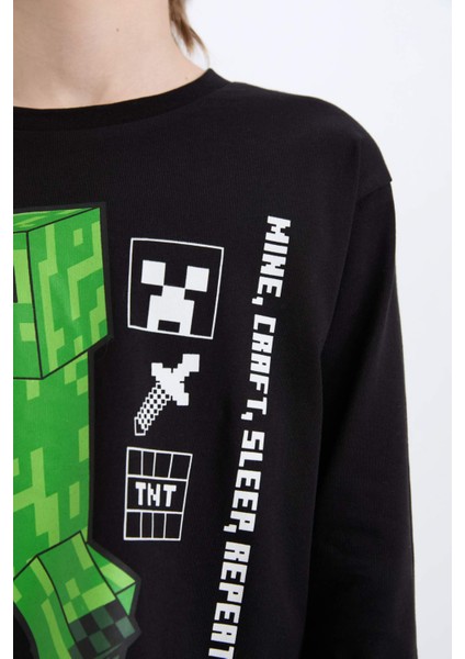 Erkek Çocuk Minecraft Pijama Takımı Bisiklet Yaka Uzun Kollu Üst Beli Lastikli Uzun Alt D8101A824WN