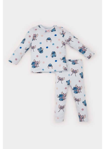 Kız Bebek Pijama Takımı Disney Lilo & Stitch Uzun Kollu Fitilli Kaşkorse Üst Beli Lastikli Uzun Alt D5373A524WN