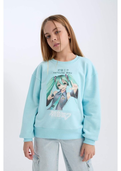 Kız Çocuk Hatsune Miku Oversize Geniş Kalıp Bisiklet Yaka Sweatshirt D2826A824WN modelleri