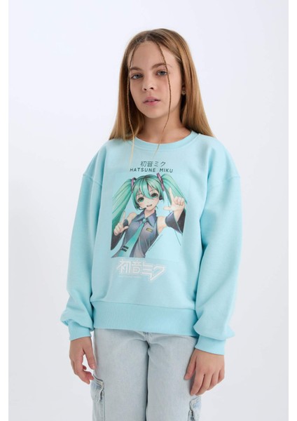 Kız Çocuk Hatsune Miku Oversize Geniş Kalıp Bisiklet Yaka Sweatshirt D2826A824WN fırsatları