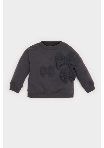 Kız Bebek Bisiklet Yaka Fiyonklu Sweatshirt D6267A524WN