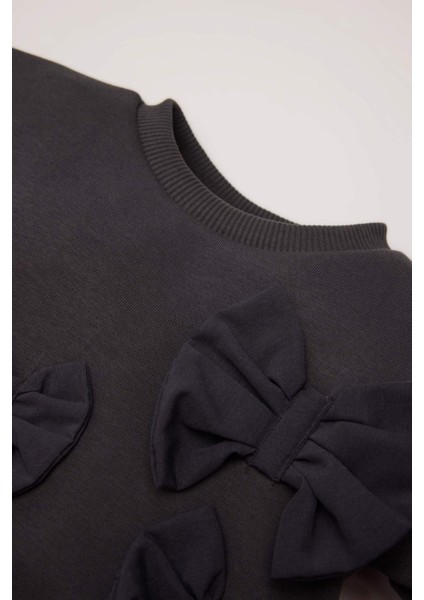 Kız Bebek Bisiklet Yaka Fiyonklu Sweatshirt D6267A524WN