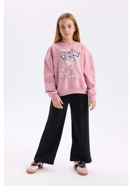 Kız Çocuk Oversize Geniş Kalıp Bisiklet Yaka Baskılı Sweatshirt D6989A824WN