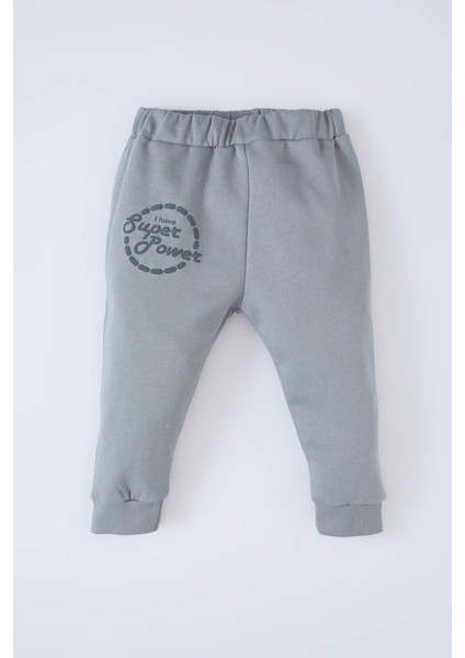 Erkek Bebek 2'li Takım Bisiklet Yaka Baskılı Sweatshirt Beli Lastikli Eşofman Altı D7649A524WN