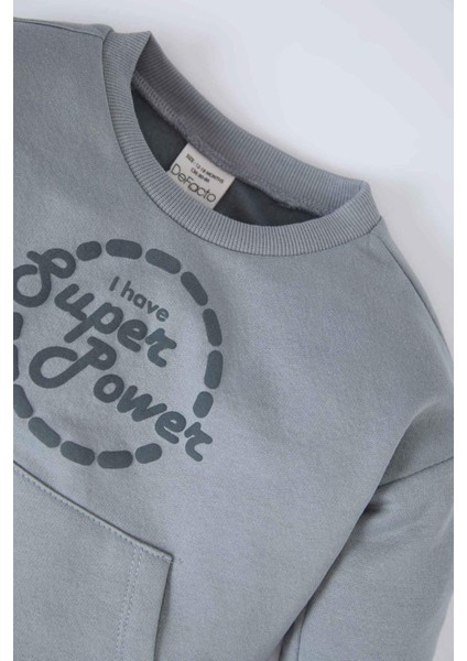 Erkek Bebek 2'li Takım Bisiklet Yaka Baskılı Sweatshirt Beli Lastikli Eşofman Altı D7649A524WN