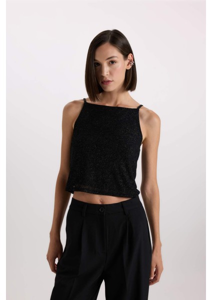 Slim Fit Dar Kesim Tül Askılı Bluz D9844AX24AU