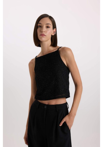 Slim Fit Dar Kesim Tül Askılı Bluz D9844AX24AU