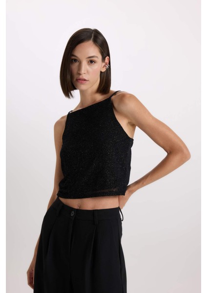 Slim Fit Dar Kesim Tül Askılı Bluz D9844AX24AU