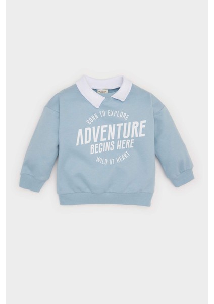 Erkek Bebek Gömlek Yaka Baskılı İçi Yumuşak Tüylü Sweatshirt D6758A524WN