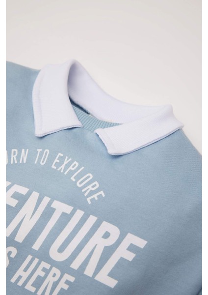 Erkek Bebek Gömlek Yaka Baskılı İçi Yumuşak Tüylü Sweatshirt D6758A524WN