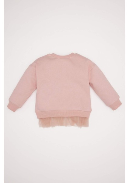 Kız Bebek Bisiklet Yaka Baskılı İçi Yumuşak Tüylü Etek Ucu Detaylı Sweatshirt D7208A524WN fırsatları