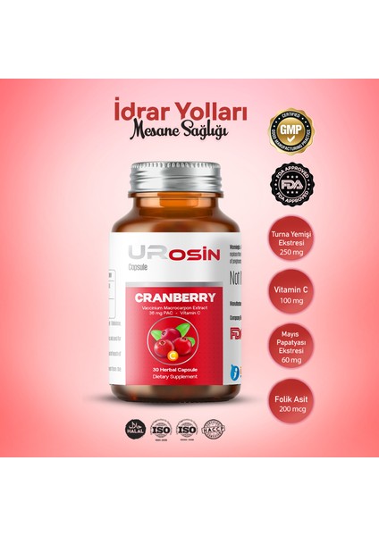 Plus (Idrar Yolları Enfeksiyonu, Mesane Sağlığı) Cranberry Turna Yemişi Ekstresi 30 Kapsül