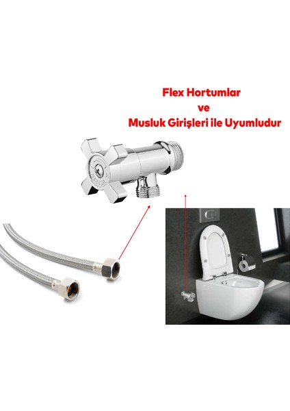 Ara Musluk Klozet Alafranga Flex Hortum Bağlantı Çevirmeli Taharet Musluğu Metal Rezervuar Wc