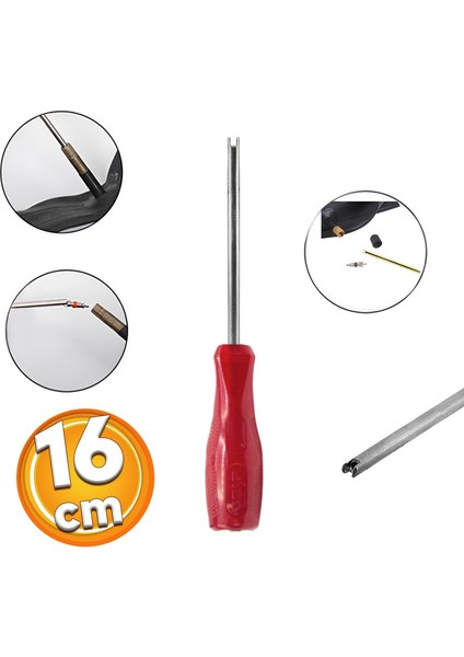 Sibop Sökme Takma Tornavidası Aparatı İç Lastik Teker Şambrel Paftası Tornavida Plastik Saplı 16 cm