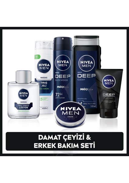 Men Erkek Damat Seti, Duş JELI500ML, Deodorant, Yüz Yıkama JELI100ML, Tıraş Jeli, LOSYON100ML,CREME