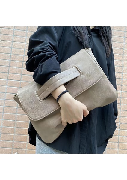 Klasik Retro Düz Renk Clutch Cüzdan, Büyük Kapasiteli Kadın El Çantası (Yurt Dışından)